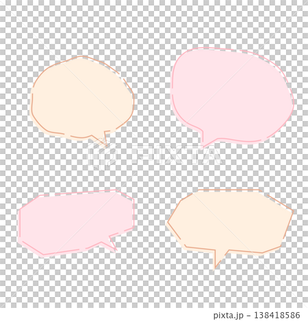 Hand-drawn style speech bubble set with dashed lines and warm colors (circular, polygonal, simple, cute, illustration material) 138418586