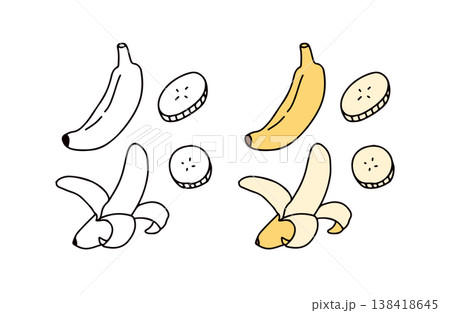 色ありと白黒のバナナのイラストセット 138418645
