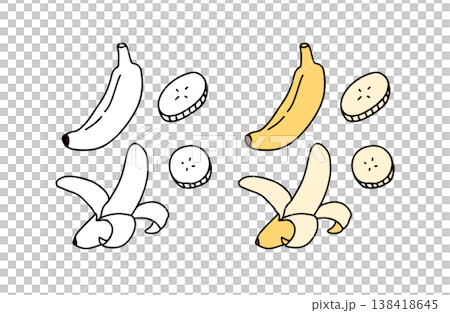 色ありと白黒のバナナのイラストセット 138418645