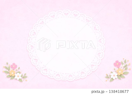 かわいい背景 レースペーパーと小花のイラスト（コピースペース・横長） 138418677