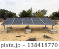 Solar panel installation in desert nature reserve, providing clean off-grid energy and promoting sustainable development 138418770