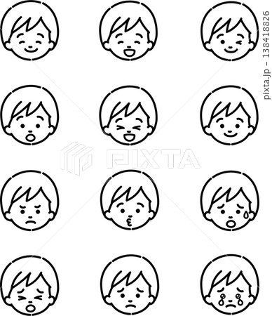 子供の表情詰め合わせ2(線画) 子供の表情詰め合わせ2(線画) 138418826
