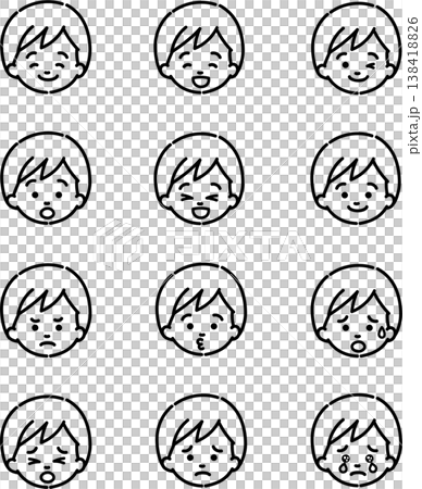 子供の表情詰め合わせ2(線画) 子供の表情詰め合わせ2(線画) 138418826