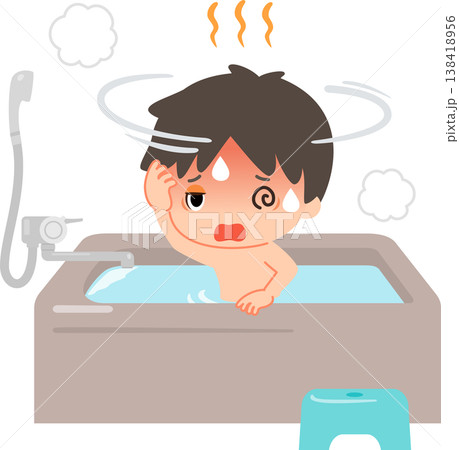 風呂でのぼせて立ち眩みを起こした若い男性 138418956