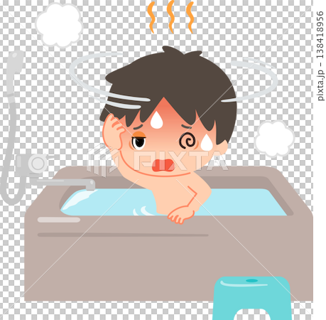 風呂でのぼせて立ち眩みを起こした若い男性 138418956