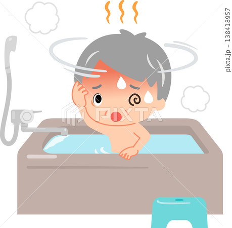 風呂でのぼせて立ち眩みを起こしたシニア男性 138418957