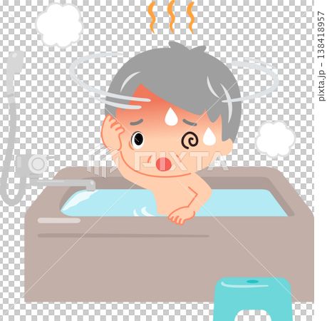 風呂でのぼせて立ち眩みを起こしたシニア男性 138418957