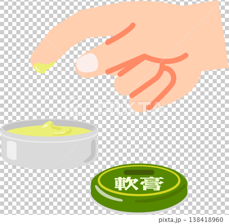 一隻手用手指從罐子裡挖出藥膏。 一隻手用手指從罐子裡挖出藥膏。 138418960