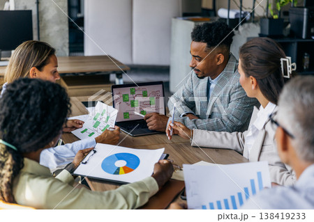 Marketing manager presenting campaign performance data Marketing manager presenting campaign performance data 138419233
