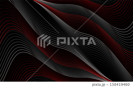 Abstract red and white flowing lines on Black background, Dynamic wave line pattern, Modern futuristic design. Vector illustration Abstract red and white flowing lines on Black background, Dynamic wave line pattern, Modern futuristic design. Vector illustration 138419460