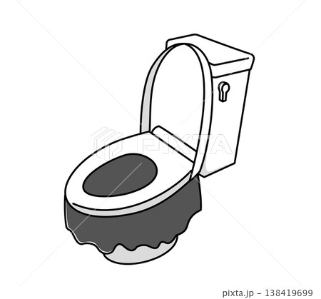 非常用トイレの使い方・黒い袋が設置された洋式トイレ 138419699