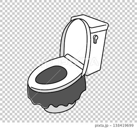 非常用トイレの使い方・黒い袋が設置された洋式トイレ 138419699