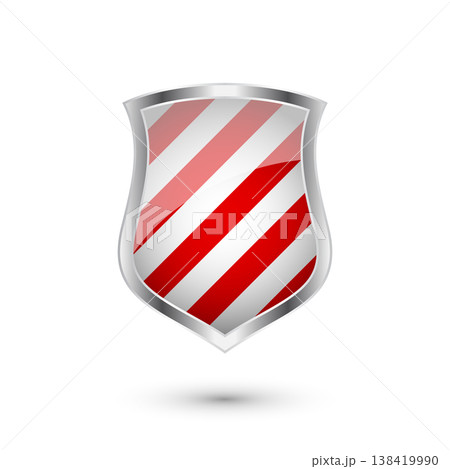 Glossy shield with red and black pattern. Security and protection concept. Cyber safety icons, internet privacy, web defense, digital data protection and antivirus themes. Vector illustration Glossy shield with red and black pattern. Security and protection concept. Cyber safety icons, internet privacy, web defense, digital data protection and antivirus themes. Vector illustration 138419990
