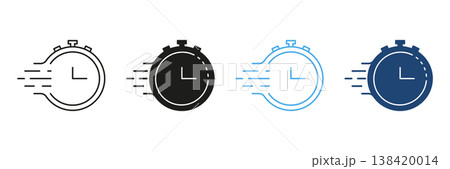 Speed Stopwatch Icon Set. Time Management, Efficiency, And Quick Response Outline And Silhouette Symbol Collection. Fast-Paced Lifestyle And Productivity. Isolated Vector Illustration 138420014