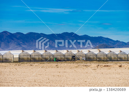 Commercial greenhouses on coast, Spain. Food production Commercial greenhouses on coast, Spain. Food production 138420089