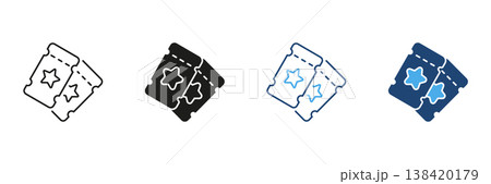 Two Event Tickets With Stars Line And Solid Icon Set. Entertainment, Admission, And Ticketing System Outline And Silhouette Symbol Collection. Concert And Movie Passes. Isolated Vector Illustration Two Event Tickets With Stars Line And Solid Icon Set. Entertainment, Admission, And Ticketing System Outline And Silhouette Symbol Collection. Concert And Movie Passes. Isolated Vector Illustration 138420179