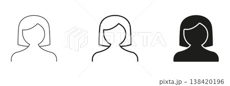 Female Avatar Line And Solid Icon Set. User Profile, Account, and Identity Symbol Outline And Silhouette Collection. Personal Branding. Isolated Vector Illustration Female Avatar Line And Solid Icon Set. User Profile, Account, and Identity Symbol Outline And Silhouette Collection. Personal Branding. Isolated Vector Illustration 138420196