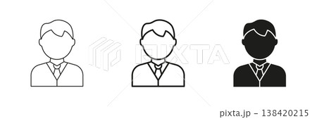 Business Professional Avatar Line And Solid Icon Set. Corporate Identity, Employee and User Profile Outline And Silhouette Symbol Collection. Isolated Vector Illustration 138420215