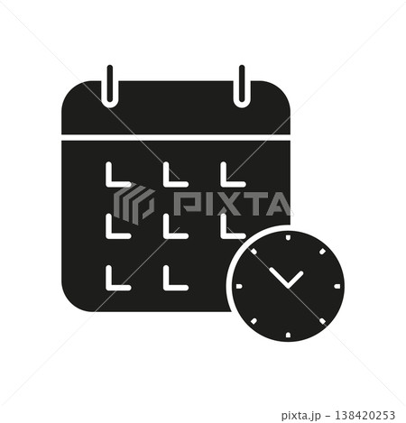 Calendar With Clock Solid Icon. Time Management, Scheduling, And Planning Efficiency Silhouette Symbol. Appointment And Deadline Coordination. Isolated Vector Illustration Calendar With Clock Solid Icon. Time Management, Scheduling, And Planning Efficiency Silhouette Symbol. Appointment And Deadline Coordination. Isolated Vector Illustration 138420253