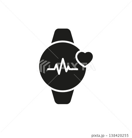 Smartwatch With Heart Pulse Solid Icon. Health Monitoring And Fitness Tracking Silhouette Symbol. Wearable Technology For Heart Rate Detection. Isolated Vector Illustration 138420255
