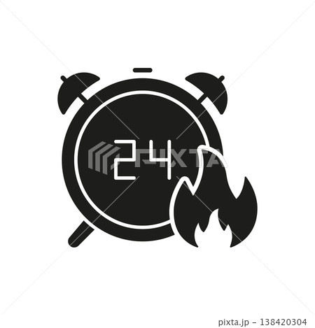 24-Hour Timer With Fire Solid Icon. Rapid Response, Emergency Countdown, And Urgency Silhouette Symbol. Quick Action And Crisis Management. Isolated Vector Illustration 24-Hour Timer With Fire Solid Icon. Rapid Response, Emergency Countdown, And Urgency Silhouette Symbol. Quick Action And Crisis Management. Isolated Vector Illustration 138420304