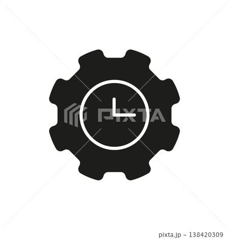 Clock In Gear Solid Icon. Time Management, Efficiency, And Workflow Optimization Silhouette Symbol. Productivity Enhancement And Scheduling. Isolated Vector Illustration 138420309