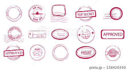 Red stamp set top secret sign, confidential envelope, letter, rubber seal. Stamps with wavy lines, decorative edges. post office marks and envelope designs, vintage Red stamp set top secret sign, confidential envelope, letter, rubber seal. Stamps with wavy lines, decorative edges. post office marks and envelope designs, vintage 138420350