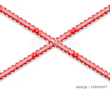 Quarantine zone warning tape. Novel coronavirus outbreak. Global lockdown. Red coronavirus danger stripe. Police caution line, restricted area. Construction tape. Vector illustration Quarantine zone warning tape. Novel coronavirus outbreak. Global lockdown. Red coronavirus danger stripe. Police caution line, restricted area. Construction tape. Vector illustration 138420477