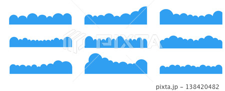 Simple clouds divider web site separator set. Fluffy curve edge header section. Blue border for banner, frame bottom, template 138420482
