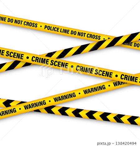 Barricade construction tape. Colorful police warning line, brightly colored danger or hazard stripe, ribbon. Restricted area, zone. Attention symbol. Vector illustration Barricade construction tape. Colorful police warning line, brightly colored danger or hazard stripe, ribbon. Restricted area, zone. Attention symbol. Vector illustration 138420494
