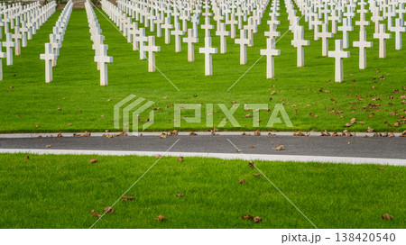 St. Mihiel American Cemetery in Thiaucourt France. White crosses graves of American military dead from World War I. St. Mihiel American Cemetery in Thiaucourt France. White crosses graves of American military dead from World War I. 138420540