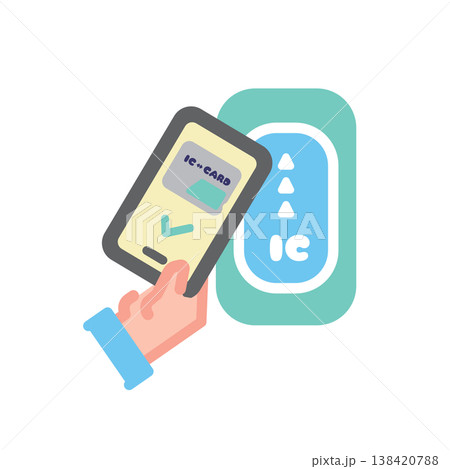 スマホのモバイルICカードで改札を通るイラスト 138420788