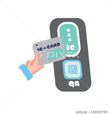 ICカードで改札を通るイラスト ICカードで改札を通るイラスト 138420790
