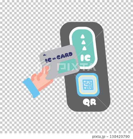 Illustration of passing through a ticket gate with an IC card 138420790