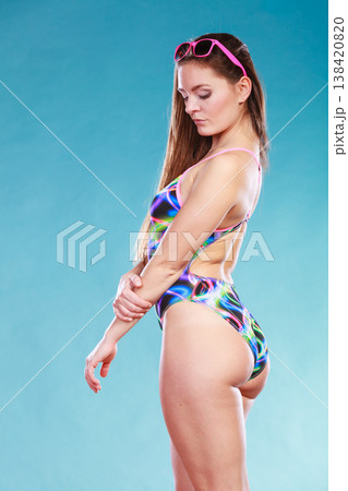 Seductive woman girl in swimsuit. Summer holiday. Seductive woman girl in swimsuit. Summer holiday. 138420820