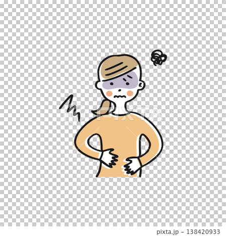 Woman holding her stomach due to abdominal pain (single image) 138420933