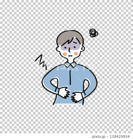 A man clutching his stomach due to abdominal pain (single image) 138420934