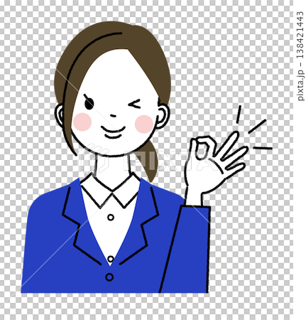 一位身穿藏藍色套裝的年輕女子;另一位女子眨著眼,做了個OK手勢。 一位身穿藏藍色套裝的年輕女子;另一位女子眨著眼,做了個OK手勢。 138421443