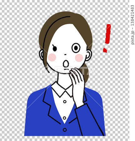 紺色のスーツを着た若い女性　びっくりしている女性 138421483