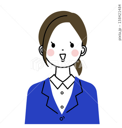紺色のスーツを着た若い女性 口を開けて笑っている女性 紺色のスーツを着た若い女性 口を開けて笑っている女性 138421484