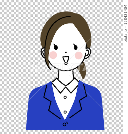紺色のスーツを着た若い女性 口を開けて笑っている女性 紺色のスーツを着た若い女性 口を開けて笑っている女性 138421484