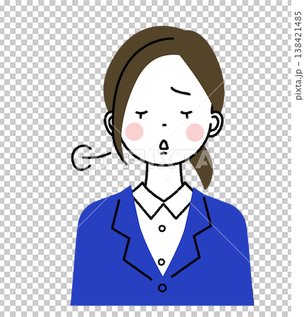 A young woman in a navy blue suit; another woman sighing heavily. A young woman in a navy blue suit; another woman sighing heavily. 138421485