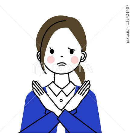 紺色のスーツを着た若い女性　手で大きくバツを見せている女性 138421487