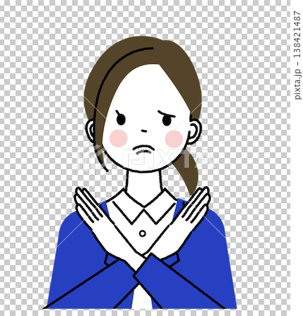 紺色のスーツを着た若い女性　手で大きくバツを見せている女性 138421487