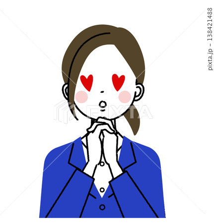 紺色のスーツを着た若い女性　うっとりとして目がハートになっている女性 138421488