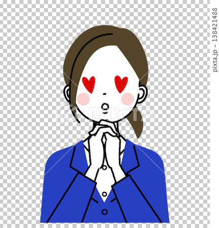 紺色のスーツを着た若い女性　うっとりとして目がハートになっている女性 138421488