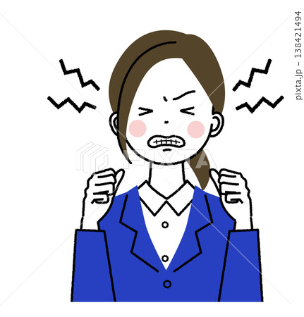 紺色のスーツを着た若い女性 イライラして怒っている女性 紺色のスーツを着た若い女性 イライラして怒っている女性 138421494