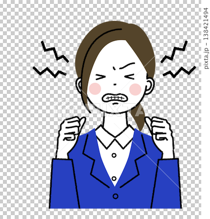 紺色のスーツを着た若い女性 イライラして怒っている女性 紺色のスーツを着た若い女性 イライラして怒っている女性 138421494