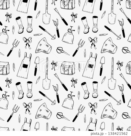 Spring , summer pattern with gardening tools 138421562