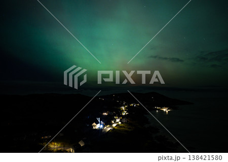The Aurora Borealis, the northern lights, showing up above Portnoo in County Donegal, Ireland 138421580